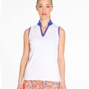 Sport Haley Blue and White Sleeveless Golf Polo Shirt Size Medium